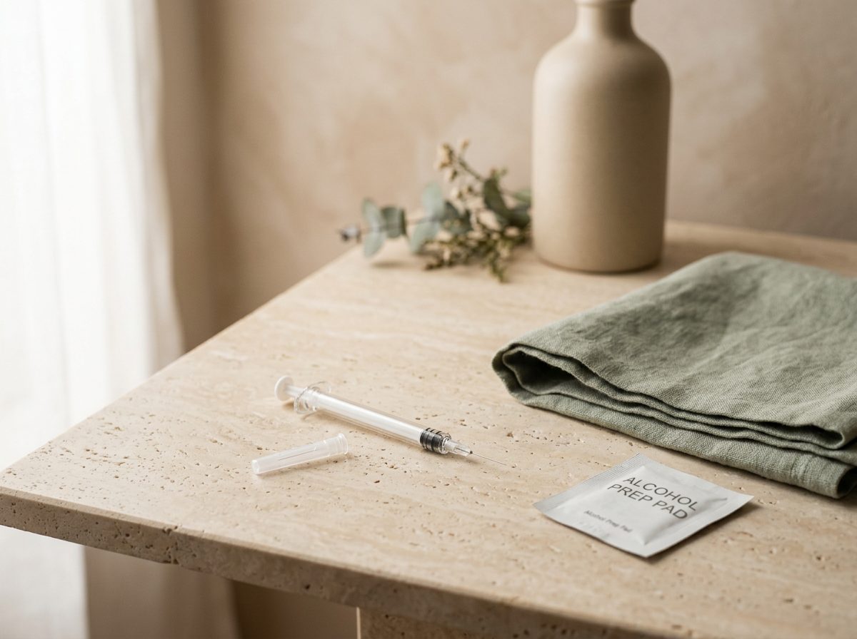 Syringe with linen and prep pad
